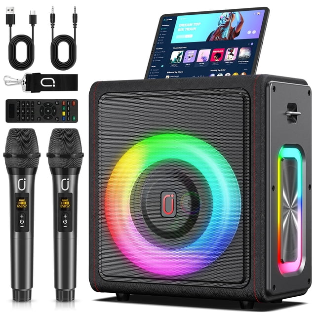Máquina de karaoke PPMIC MS75 con 2 micrófonos inalámbricos Bluetooth