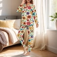 thumbnail image 3 of DISNIMO Women's 2 Piece Lounge Set Floral Print Long Sleeve Button Down Sleepwear Matching Long Pajama Pants Casual Loose Pajama Set V Neck Loungewear Nightwear, 3 of 7