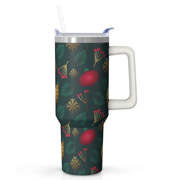 Merry Christmas 40oz Holiday Tumbler with Handle, Santa Snowman Insulated Coffee Cup with Lid and Straw, Winter Gifts for Women