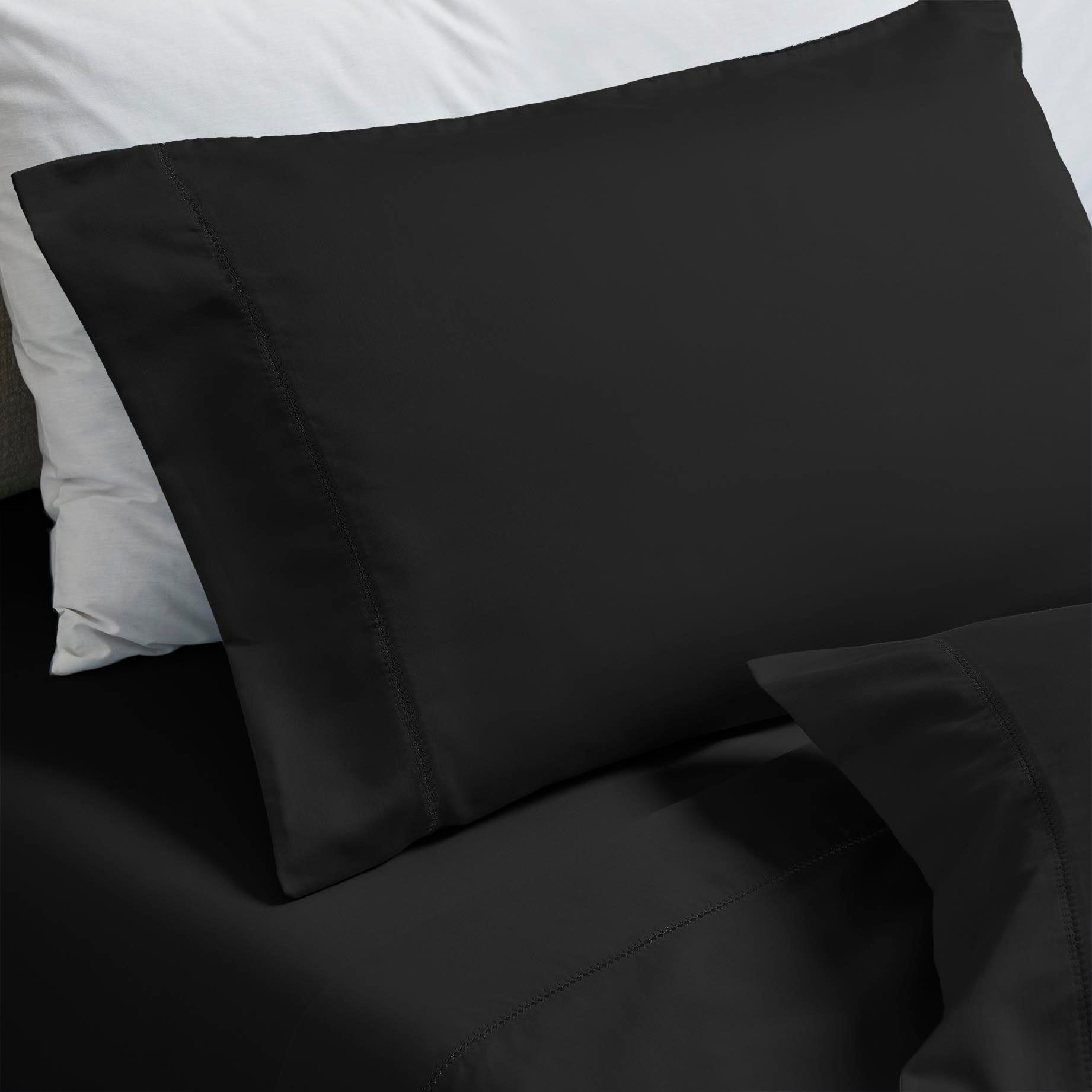 Superior Cotton Blend 600 Thread Count Embroidered Pillowcases , Set of 2, Standard Size, Black