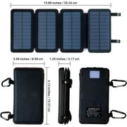 QuadraPro Solar Power Bank - 5.5W Solar 4-Panel Wireless Cell Phone Charger Compatible with iPhone, Android, Dual USB Power Bank Battery & Flashlight, Magnetic Mounts, Hanging Loops & Carabi
