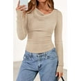 thumbnail image 6 of PRETTYGARDEN Women's Long Sleeve Cowl Neck Ribbed Knit Fall Shirts Slim Fit Ruched Going Out Crop Tops Basic T-Shirts, 6 of 9
