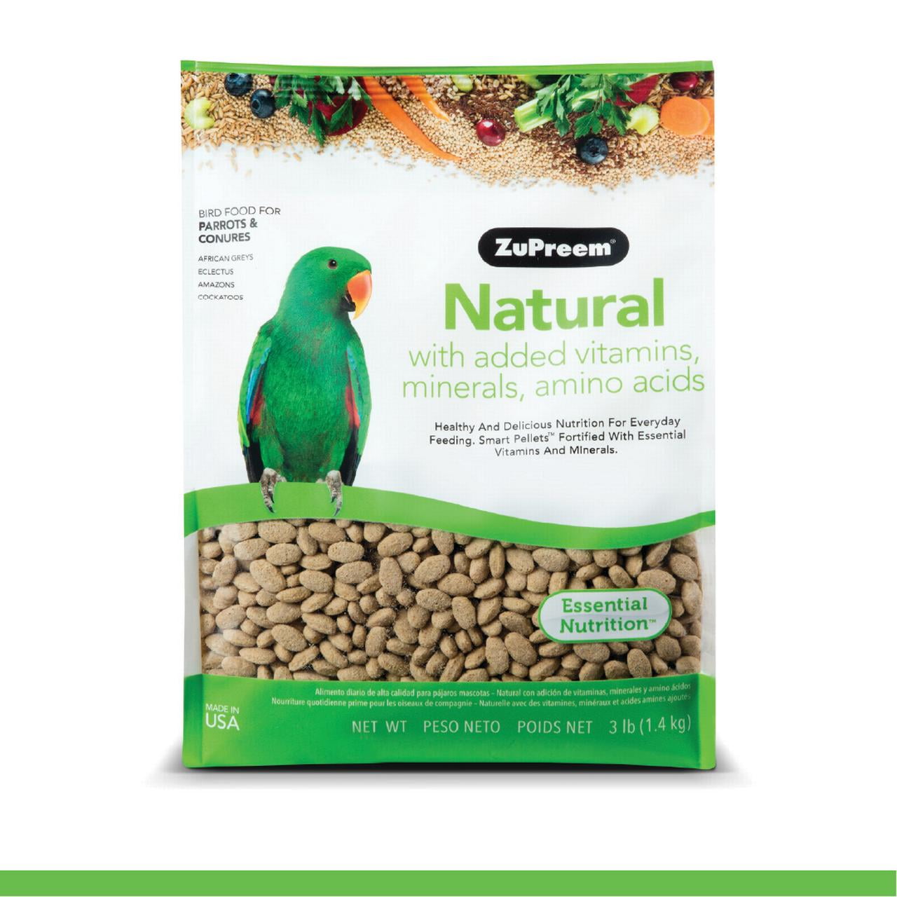 ZuPreem Natural with Vitamins, Minerals & Amino Acids Parrot & Conure Bird Food, 3 Lb