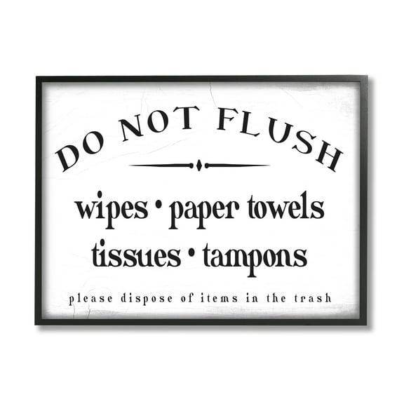 Stupell Industries Don't Flush Disposable Garbage Items Bathroom Sign Black Framed by Daphne Polselli