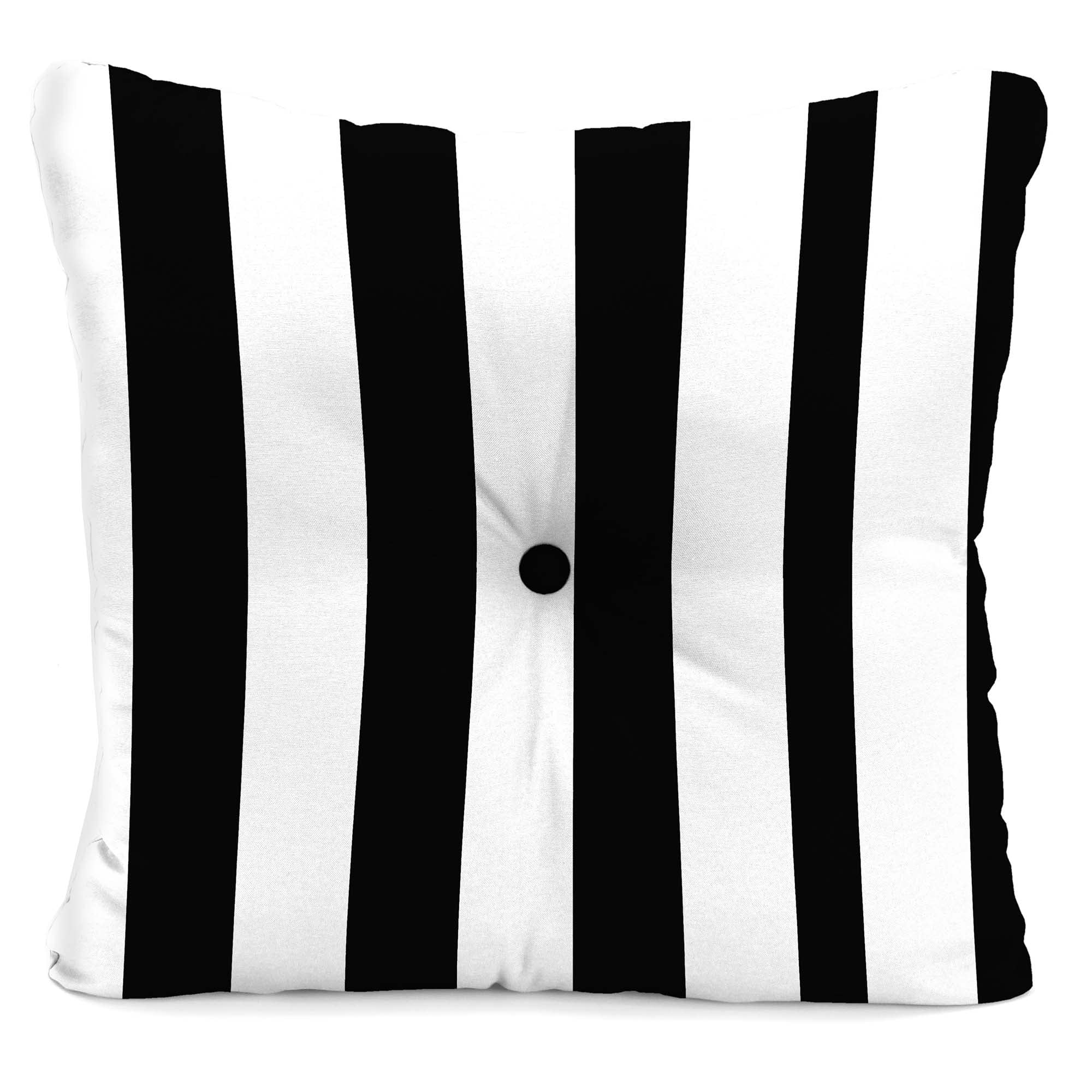 Jordan Manufacturing 23.5" x 24" Awning Onyx Black Stripe Square Tufted Outdoor Deep Seat Chair Back Cushion with Fabric Button