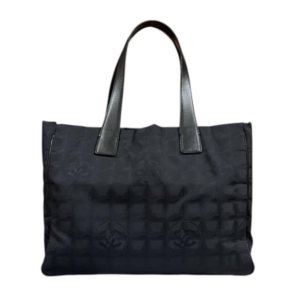 Pre-Owned CHANEL Tote MM New Travel Bag, Chanel Nylon Jacquard A15991, Black, Women's (Good)