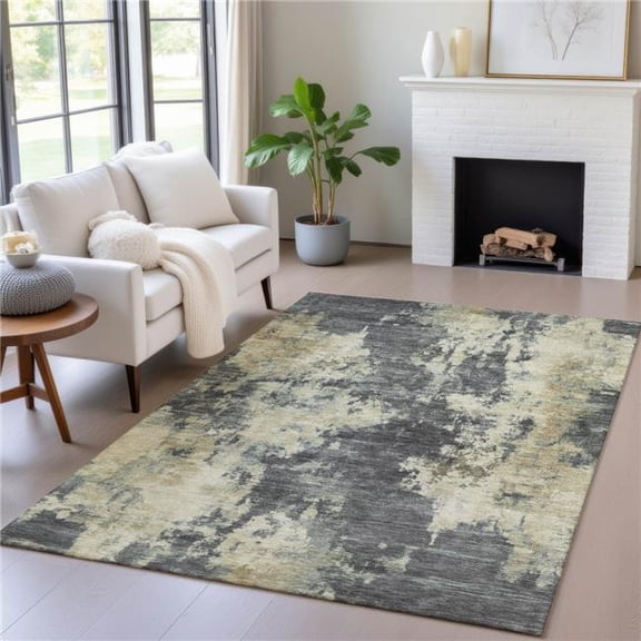 HomeRoots 630690 8 x 10 ft. Gray & Beige Abstract Washable Indoor & Outdoor Rectangle Area Rug