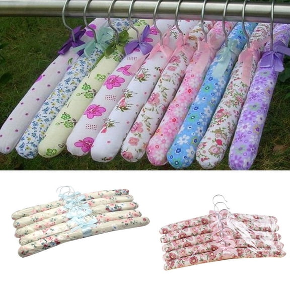 SharkTRUE 5pcs Colorful Blossom Sponge Padded Clothes Hanger Dress Cotton Coat Hangers Skid Resistance Suit Clothe Rack T0B5 Satin Hangers