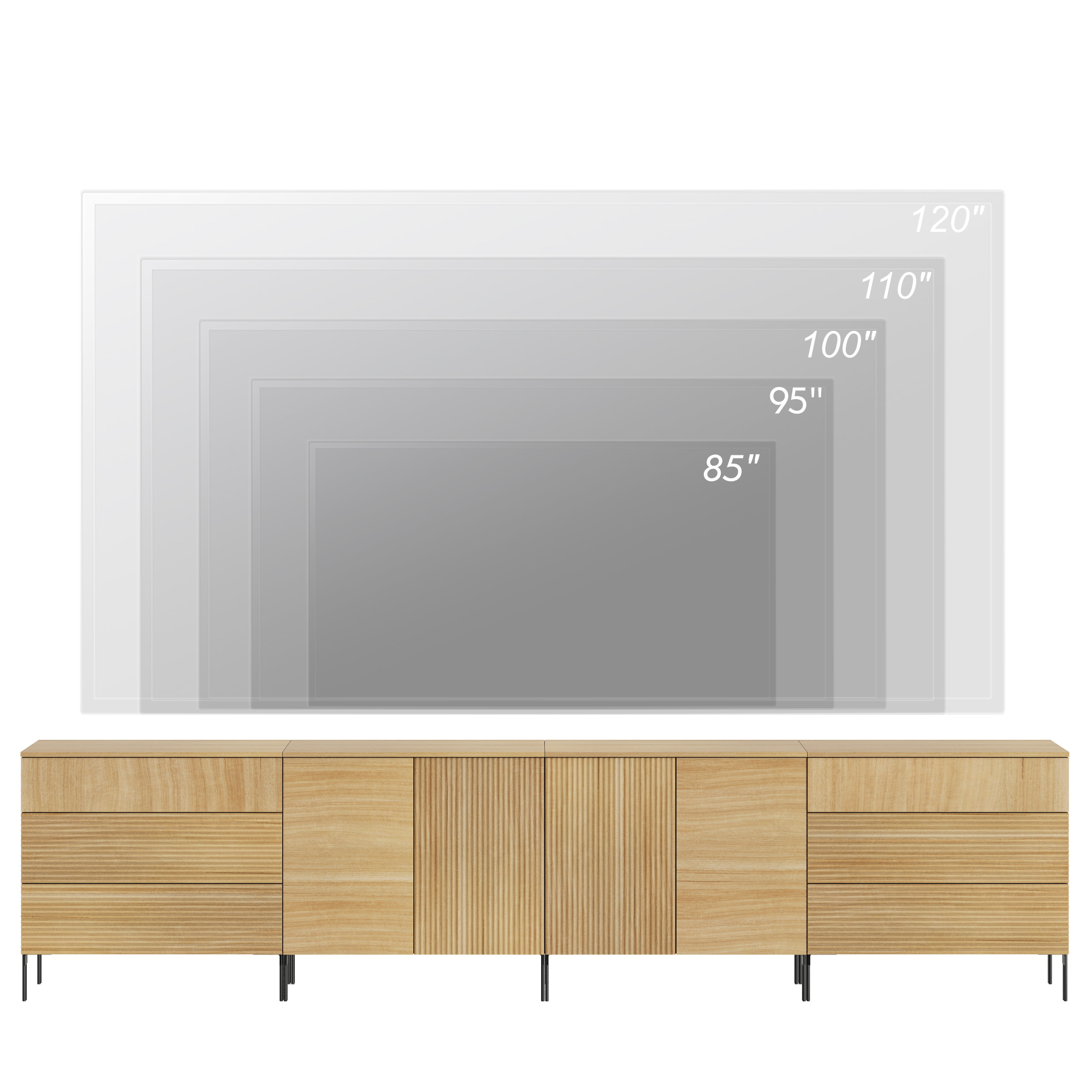 Modern Reeded Dresser TV Stand for TVs up to 120 Inch, Entertainment Center with Drawers, Wooden TV Console with Storage for Living Room