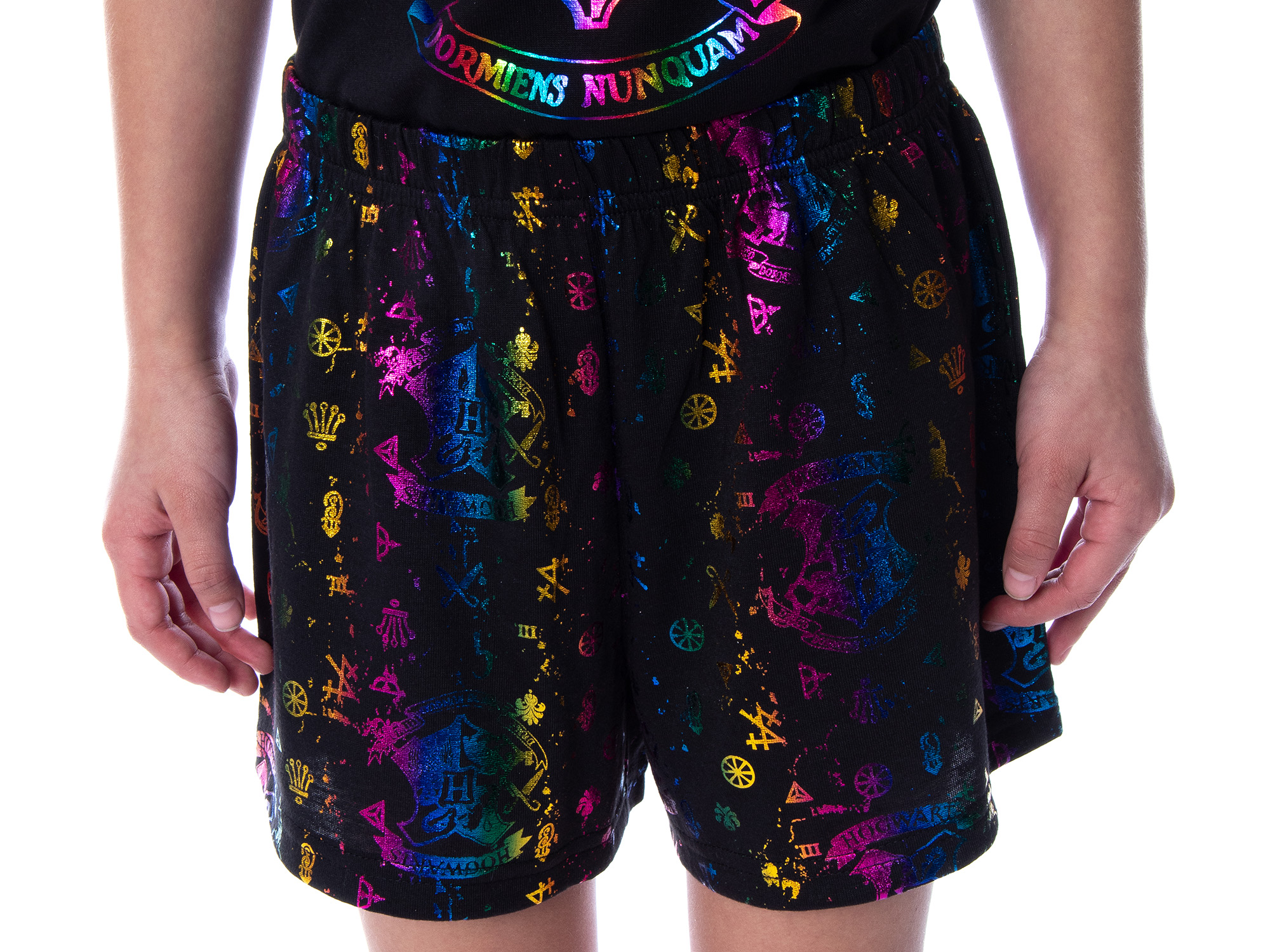 Harry Potter Pajamas Girls Hogwarts Rainbow Hologram Sleep Shirt Short Set Gryffindor, Hufflepuff, Slytherin, Ravenclaw