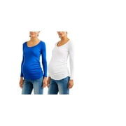 Maternity Long Sleeve Scoop Neck Tee With Flattering Side Ruching, 2-Pack Value Bundle