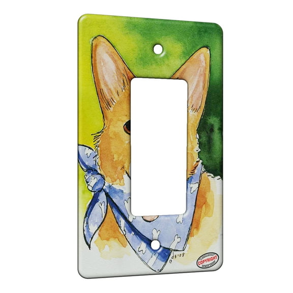 KuzmarK™ 1 Gang Rocker Wall Plate - Welsh Corgi with Blue Bandana Dog Art by Denise Every