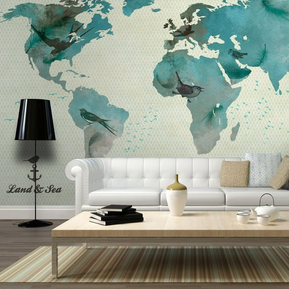 Tiptophomedecor World Map Wallpaper Wall Mural - Bird Fantasy Map