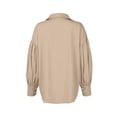 thumbnail image 6 of CIENVNSTG 2026 Women's Spring Fall Trendy Casual Lapel Button Down Shirt Lantern Puff Long Sleeve V Neck Loose Solid Plus Size Oversized Blouse Top Smooth Office Work Outfit Khaki M, 6 of 6