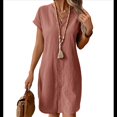 thumbnail image 2 of Vestido de para Mujer, Verano, Informal, Corta, Cuello en V, Midi, Abotonado, Camisero. Melocotón XL, 2 of 6