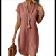 thumbnail image 2 of Vestido de para Mujer, Verano, Informal, Corta, Cuello en V, Midi, Abotonado, Camisero. Melocotón S, 2 of 6