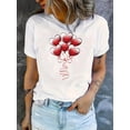 thumbnail image 1 of Camiseta básica para mujer veranoWomen's Casual Crew Neck T-Shirt with Creative Heart Balloon Print, Fashionable Short Sleeve Top, Polyester 95% Spandex 5%, Medium Stretch Knit Fabric, All-Season Co, 1 of 6