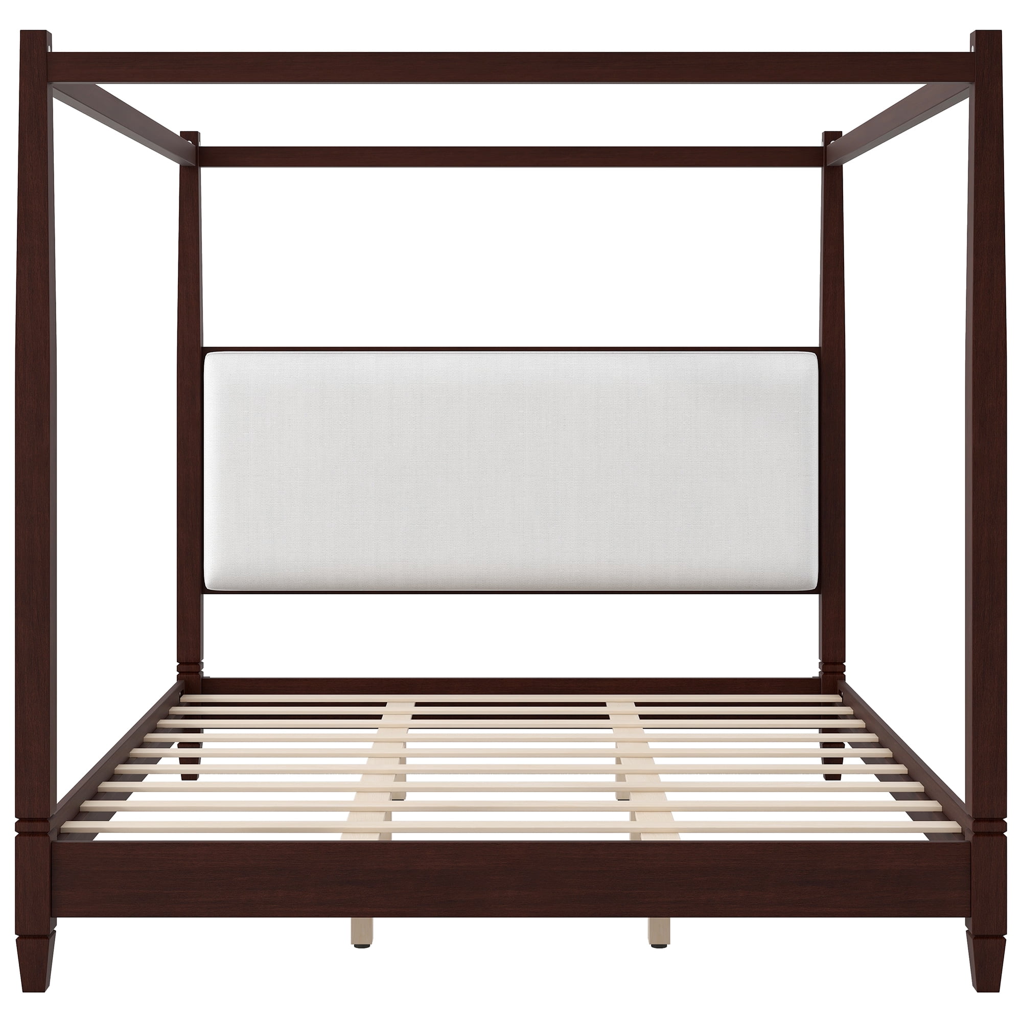 Euroco Wood King Size Canopy Platform Bed with Upholstery Headboard, Espresso