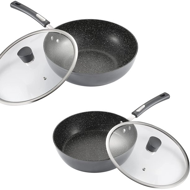 GUVSOETS Deep Frying & Wok Pan Set 12 inch wok & stir fry pan w lid,11