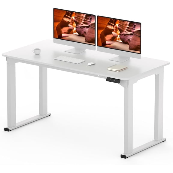 4 Legs Standing Desk, Large 55x28 Inches Electric Adjustable Height Desks with Splice Board, Stand Up Desks Home Office Computer Workstation, White