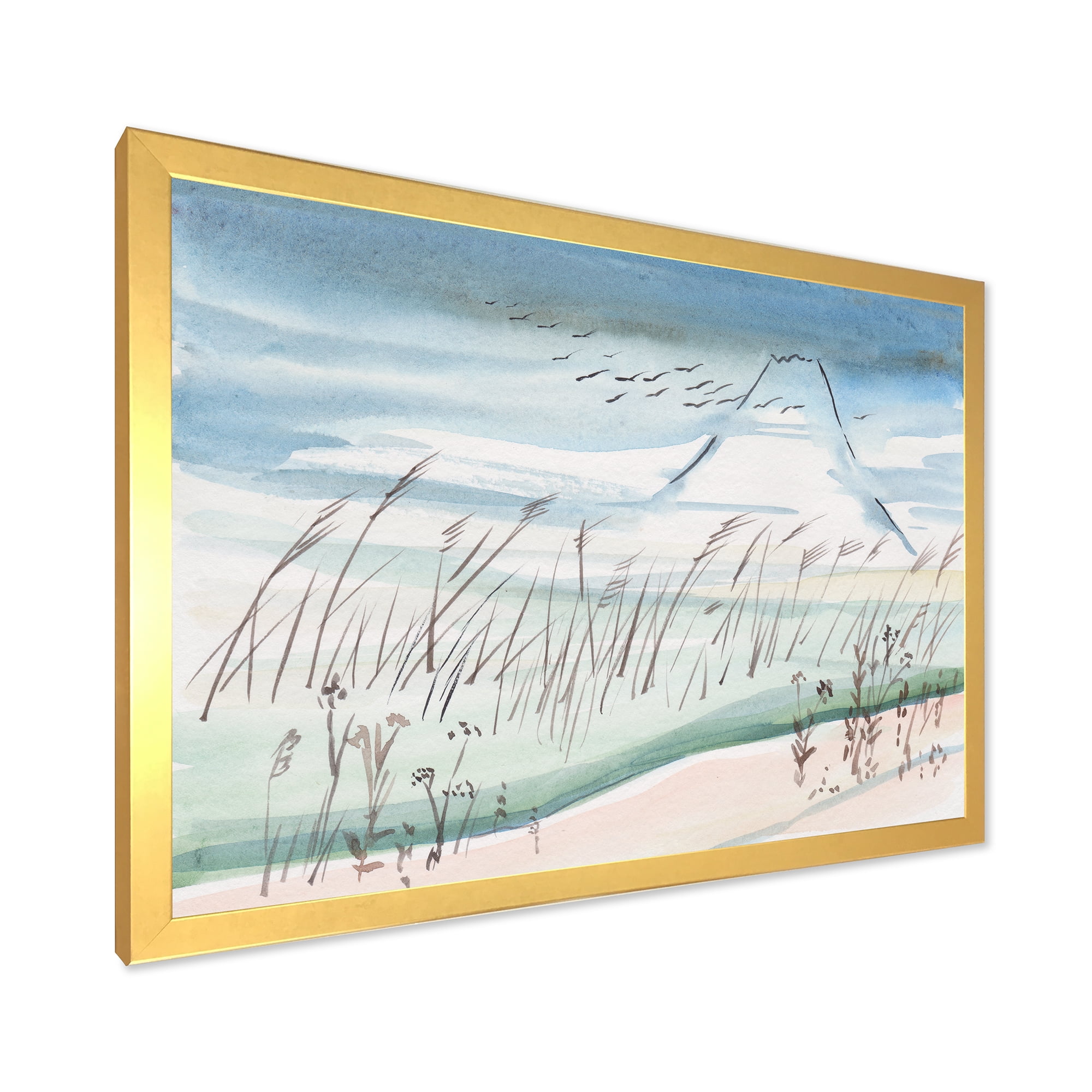 Designart 'Crane Birds Flying Over Snowy Montain' Traditional Framed Art Print