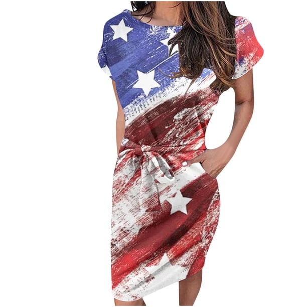 Puntoco Vestido De Manga Corta Con Cuello Redondo Y Cintura Con Cordones Estampado Sexy Para Mujer Azul M,Regalos Para Mujer Joven