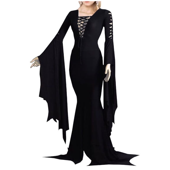 Vampire Cosplay, Vampire Costume, Vampire Outfit, Vampire Roleplay, Vampire Cos, Women's Morticiaan Floor Dress Costume Adult Women Gothic Witch Vintage Dress, Black L