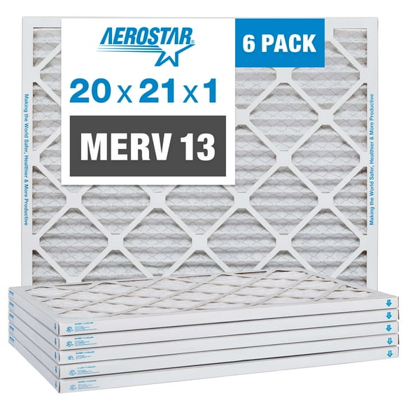 Aerostar 20x21x1 MERV 13 Pleated Air Filter, AC Furnace Air Filter, 6 Pack