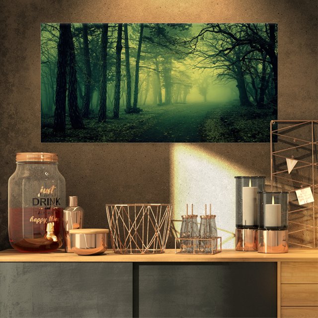 Green Light in Thick Mist Forest - Landscape Photography Canvas Print