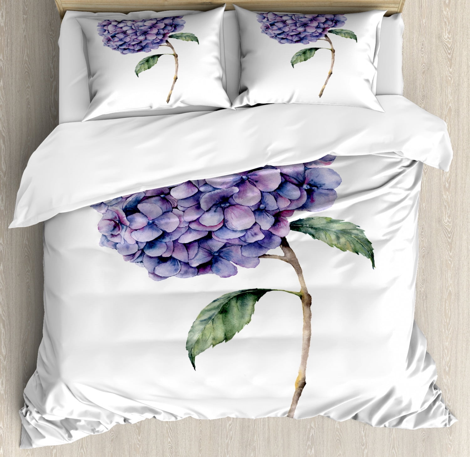 Hydrangea Duvet Cover Set, Realistic Watercolor Fine Art Paint of