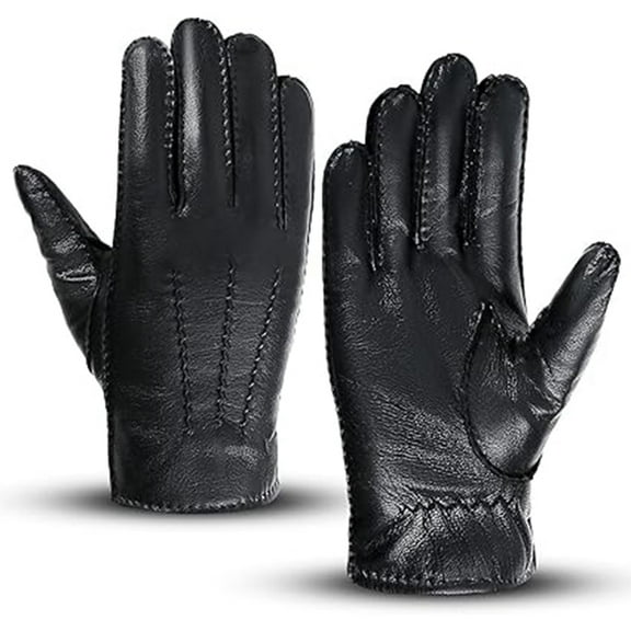 Genuine Leather Gloves for Men, Winter Gloves Men Warm Thermal Wool Fleece Lined, Anti-slip Warm Glove for Driving Riding Cycling