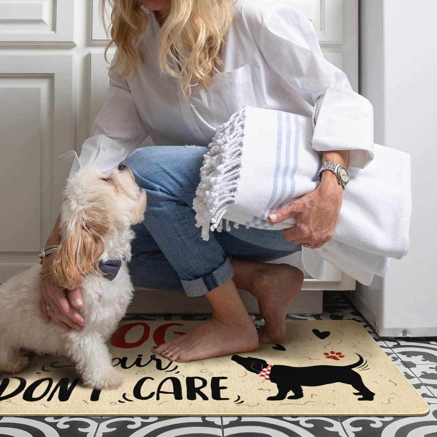 Cute Kitchen Mat Set of 2,Funny Dog Kitchen Rugs and Mats Non Skid Washable,Cute Kitchen Decor Accessories Dogs Lover Owners Housewarming Gifts,I''ll Be Watching You (17"x47"+17"x30")