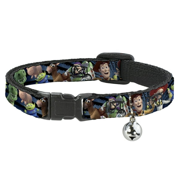 Disney Cat Collar, Breakaway Collar with Bell, Toy Story Characters Running Denim Rays, 8.5 to 12 Inches 0.5 Inch Wide