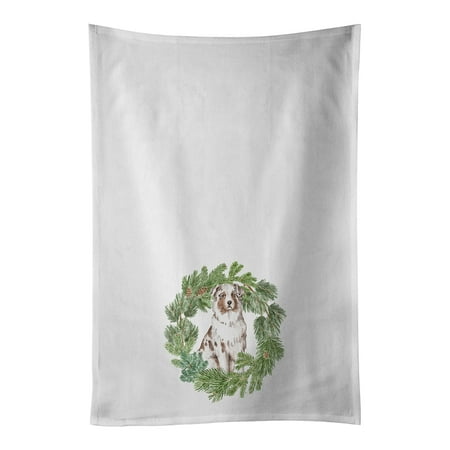 

Australian Shepherd Red Merle Christmas Wreath White Kitchen Towel Set of 2 19 in x 28 in