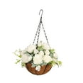 thumbnail image 1 of Cesta colgante de flores artificiales, maceta con cadena para exteriores blanco, 1 of 9