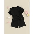 thumbnail image 4 of Musuos Baby Girls Summer 2 Piece Outfit 3 6 12 18 24M Crew Neck Ruffles Short Sleeve T-Shirt and Elastic Shorts Set Casual Clothes, 4 of 10