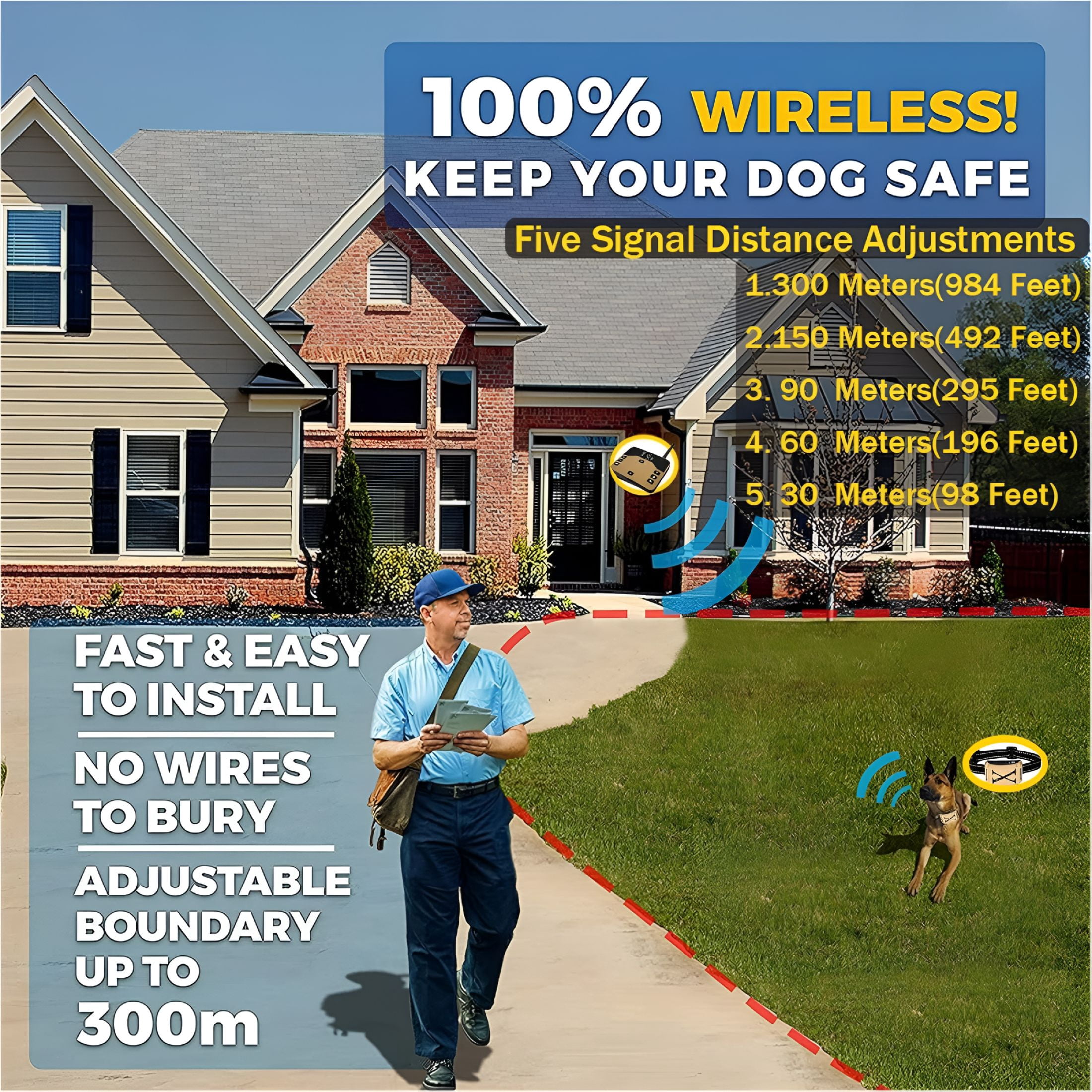 GJX Wireless Dog Fence,2026 Electric Fence for 2 Dogs Shocks Training Collar Remote 2-in-1,Wireless Pet Containment System with Adjustable Vibration & Shock Training Collar for All Dogs