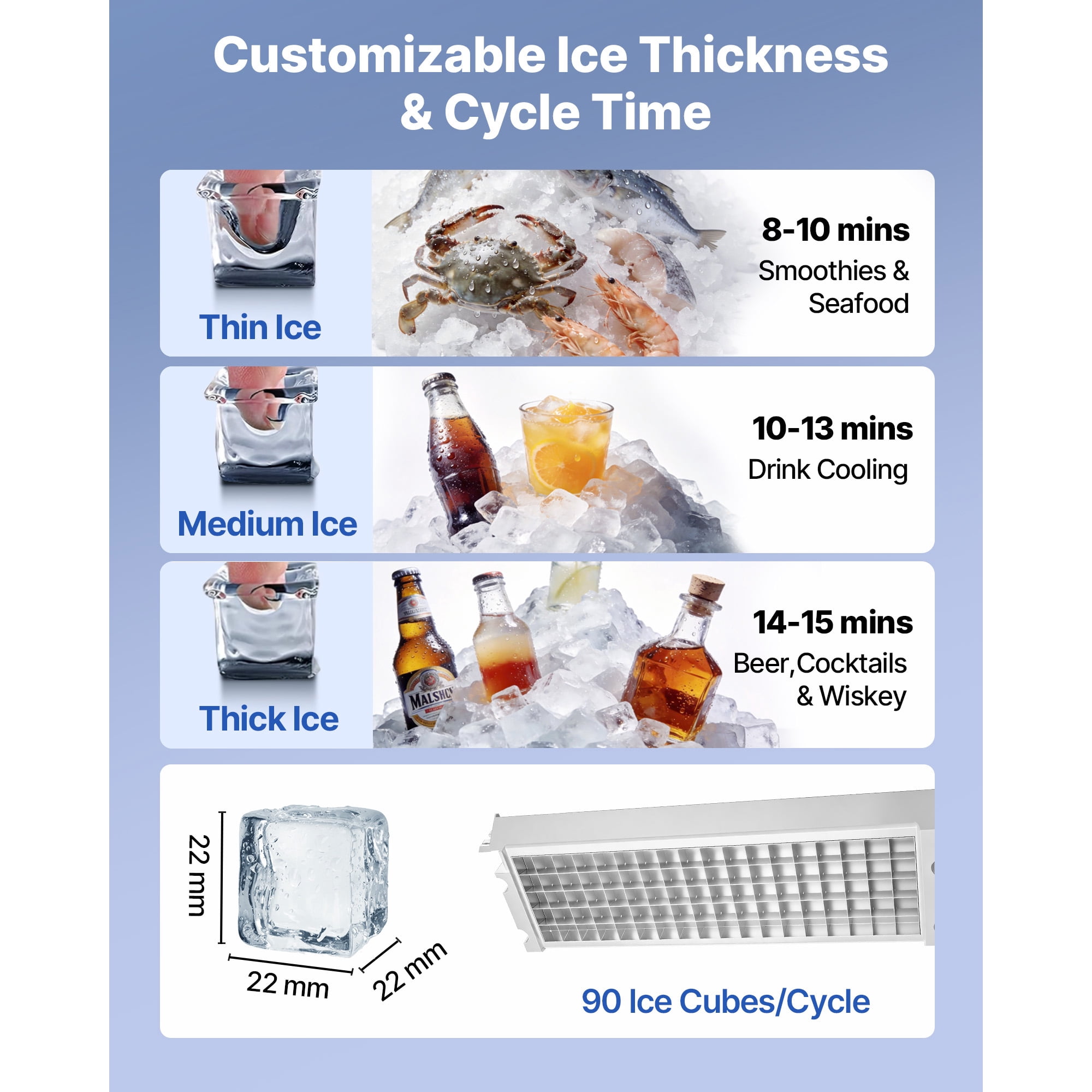KFFKFF Commercial Ice Maker Machine, 265lbs/24h, 85lbs Storage, Built-in/Freestanding Stainless Steel Ice Maker with LED Display & Self-Cleaning for Home, Bar, Restaurant