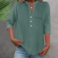 thumbnail image 2 of Ltctricy Women's 3/4 Sleeve Tops V Neck Half Button Solid Color Business Casual Work Shirts Loose Tunic Blouses 2025, 2 of 7