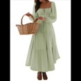 thumbnail image 1 of Vestido Bohemio Informal para Mujer, Estilo Resort, con Escote en U, Mangas Abullonadas y Corte A Verde S, 1 of 9