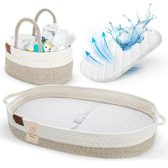 Deluxe Baby Changing Basket for Baby Dresser, Baby Moses Baskets for Newborn, Cotton Diaper Bassinet, Unisex Moses Basket for Babies, Foam Change Diaper Changing Pad for Dresser, Changing Table