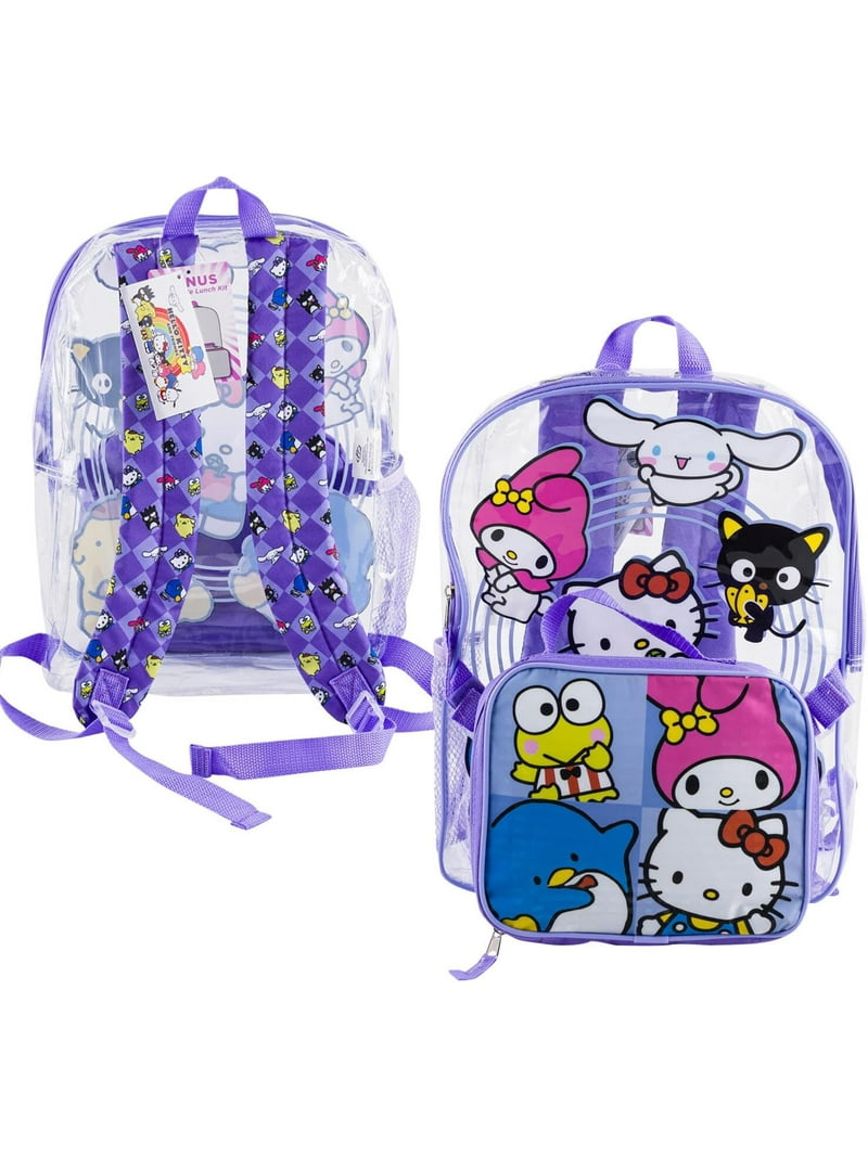 Hello Kitty and Friends Transparent See-though Book Bag Clear Backpack with  Lunch Box Set