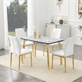 thumbnail image 6 of Hi loPres 5-Piece Dining Set for Apartments, 47" White Faux Marble Table with 4 Shell-Back White PU Chairs, 1.3" Thick Top and Stable Gold Metal Legs Suite, 6 of 10