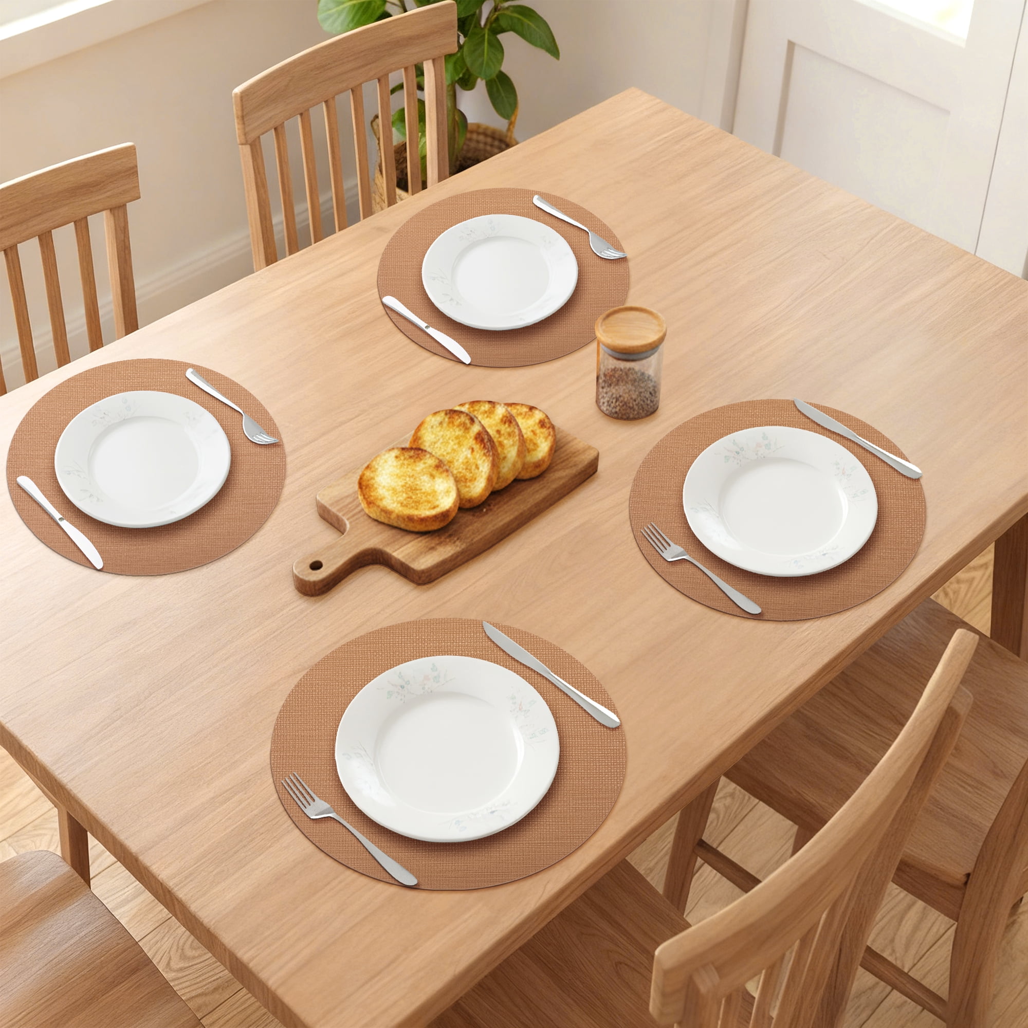 Unique Bargains 6pcs Faux Leather Wipeable Placemats Khaki 13"x13"