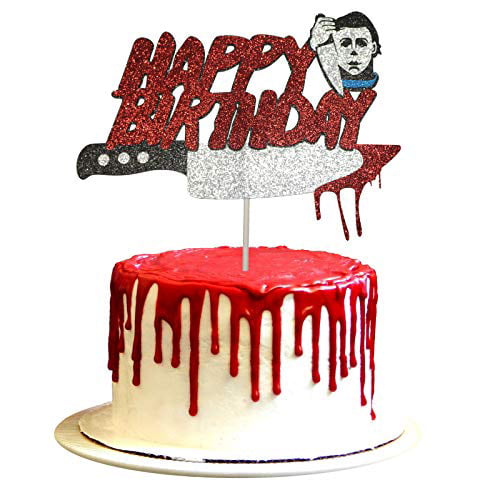 Wrilicyoki Horror Happy Birthday Cake Topper for Movie Have a Killer Themed Kids Boy Girl Men Women Birthday Party Supplies Black Red Decor… 