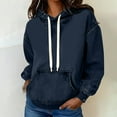 thumbnail image 6 of Yteetum Denim Hoodies for Women Oversized Crewneck Drawstring Hooded Sweatshirts Top Womens Casual Solid Plus Size Round Neck Long Sleeve Hood Sweatshirt with Pockets Blouses Fall Spring Clothes, 6 of 7