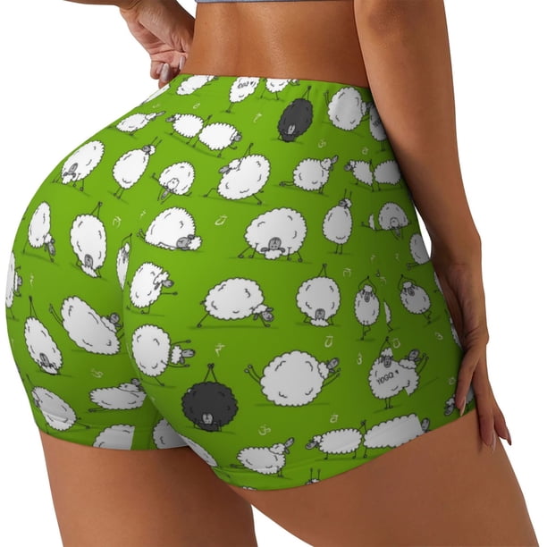 Balery Funny Sheep Doing Yoga Pantalones cortos de entrenamiento estampados para mujer, sin costuras, ajustados, para gimnasio, yoga, correr, deportes, ejercicio activo, fitness.-Small