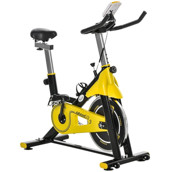 Soozier Stationary Exercise Bike, Indoor Cardio Workout Cycling Bike with Belt Drive Adjustable Resistance, Seat, Handlebar w/ LCD Display for Home Gym