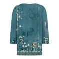 thumbnail image 6 of WTOBBY Women's Charming Floral Print V-Neck 3/4 Sleeve Loose Fit Casual Top Versatile Blouse for Spring Autumn Season Daily Fashion Wear,Light Blue 2XL, 6 of 6