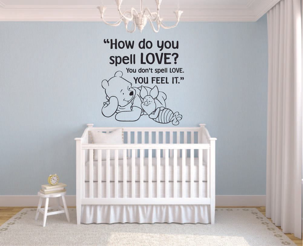 Spell Love Winnie The Pooh Quote Disney Cartoon Quotes Wall Sticker Art Decal for Girls Boys Room Bedroom Nursery Kindergarten House Fun Home Decor Stickers Wall Art Vinyl Decoration Size (20x20 inch)